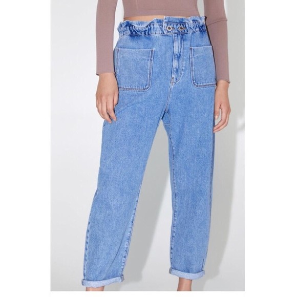Zara Denim - SOLD - ZARA BAGGY PAPERBAG JEANS | Slash Pockets | Size 6